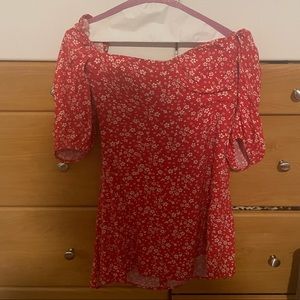 reformation off the shoulder mini dress